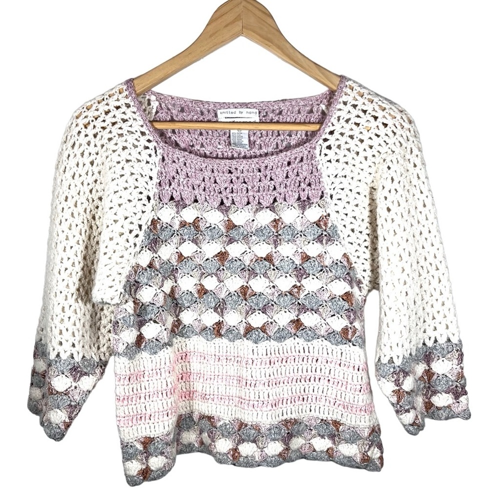 Vintage Jennifer Reed Knitted by Hand Silk Angora Chunky Open Knit Sweater